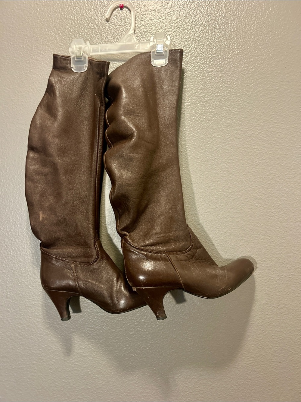 Vintage Les Lolitas Brown Leather Slouchy Boots EU 37 US 6.5 Kitten Heel Ruched